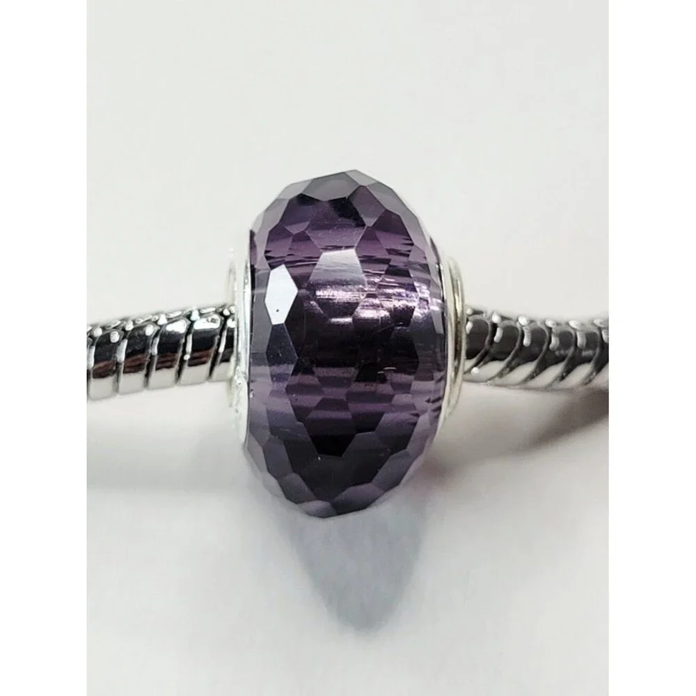 NWT Deep Purple 925 Sterling For Pandora Charm Bracelet Glass Faceted European